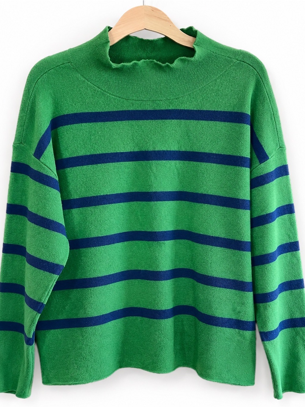 Maeve Green and Navy Striped Turtleneck Sweater